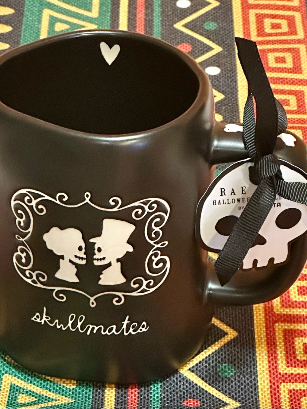 Rae Dunn "Skullmates" Matte Black Coffee Mug